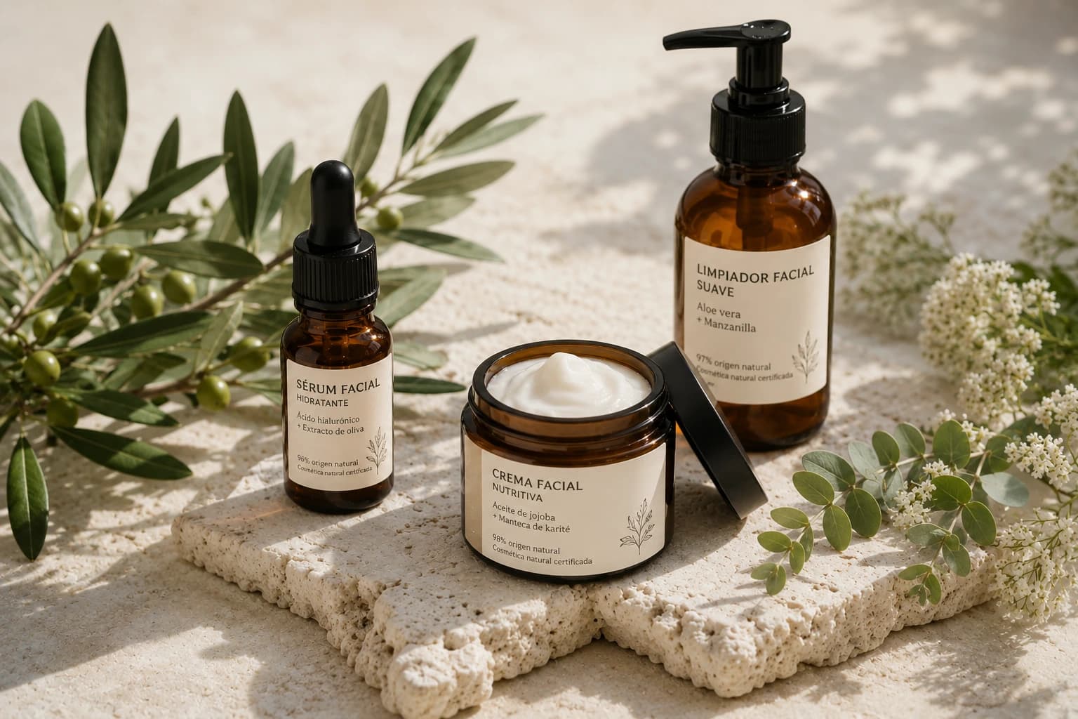 Productos de cosmética natural con plantas y aceites botánicos