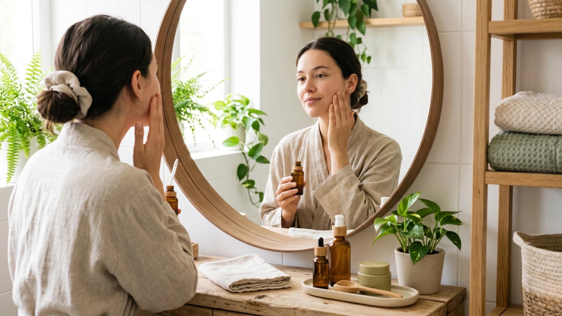 Aplicación de productos de cosmética natural en orden de rutina